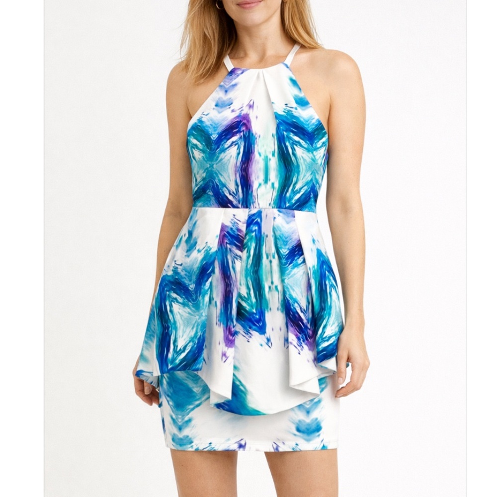 WHOIAM Avant-guarde Style Halter Mini Dress Pleated Peplum Size 6